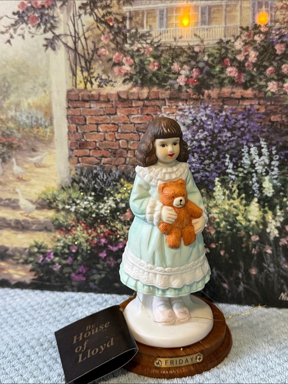 House of Lloyd Mint Green Dress Girl Figurine with Teddy - Friday